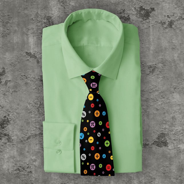 Math Symbols in Colorful Circles Pattern on Black Tie (Creator Uploaded)