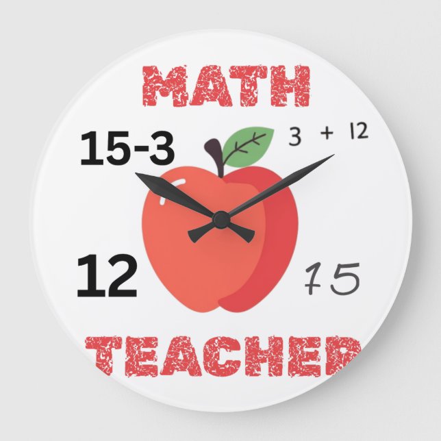 Math teacher apple design funny math teacher shirt large clock (Front)