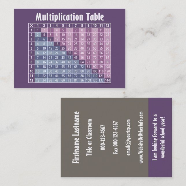 Math Teacher Back To School Contact Information Business Card (Front/Back)