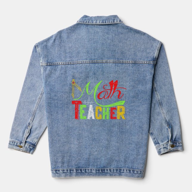 Math Teacher Back To School Denim Jacket (Back)