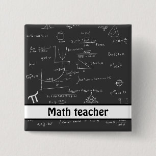 Math teacher black handwritten math equations 15 cm square badge