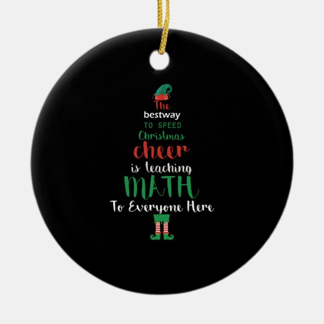 Math Teacher Christmas Elf Gift design Ceramic Ornament (Front)