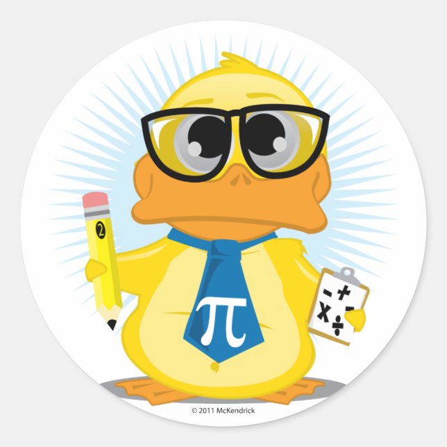 Math Teacher Duck Classic Round Sticker (Front)