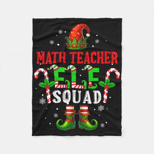 Math Teacher Elf Squad Xmas Elf Hat Shoes Funny Jo Fleece Blanket (Front)