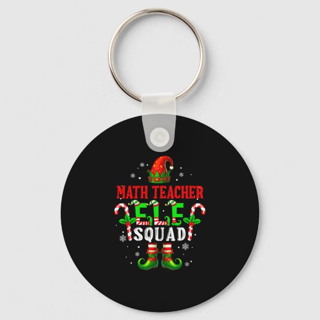 Math teacher elf squad xmas elf hat shoes funny key ring (Front)