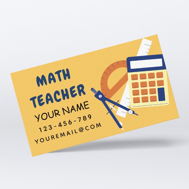 Math Teacher Home Tutor Ruler Calculator Orange  Business Card (Creator Uploaded)