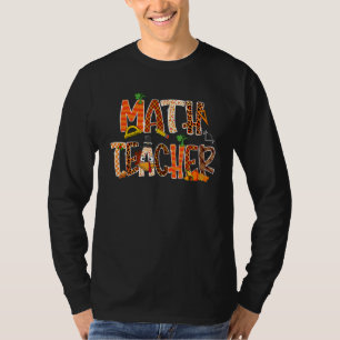 Math Teacher Leopard Pumpkin Thanksgiving Men Wome T-Shirt