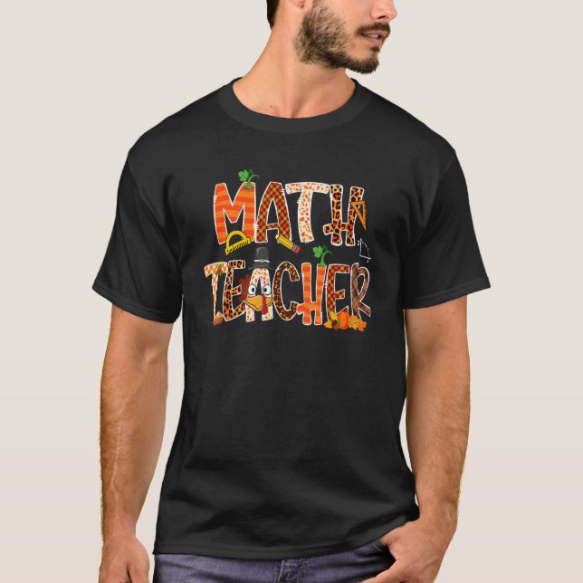 Math Teacher Leopard Pumpkin Thanksgiving Men Wome T-Shirt (Front)