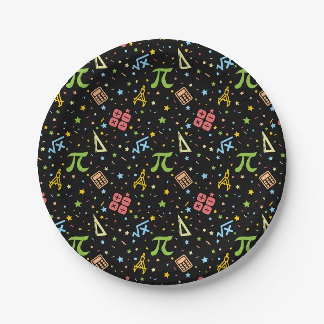 Math Teacher - Mathematics Symbols Pattern Paper Plate (Front)