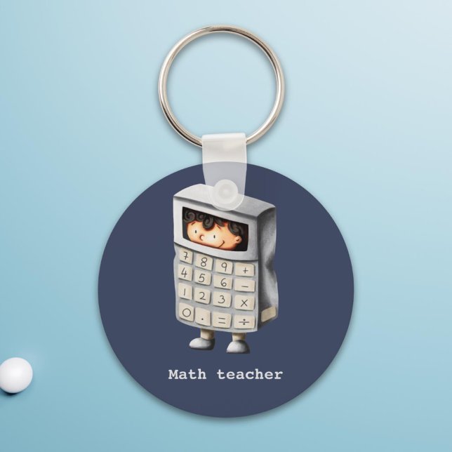 Math teacher navy blue calculator boy key ring (Creator Uploaded)
