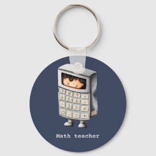 Math teacher navy blue calculator boy key ring