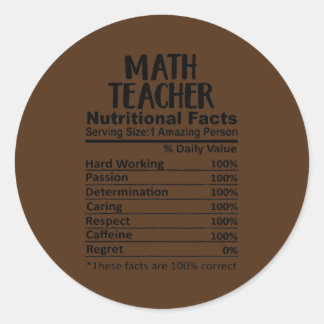 Math Teacher Nutrition Facts Funny Classic Round Sticker