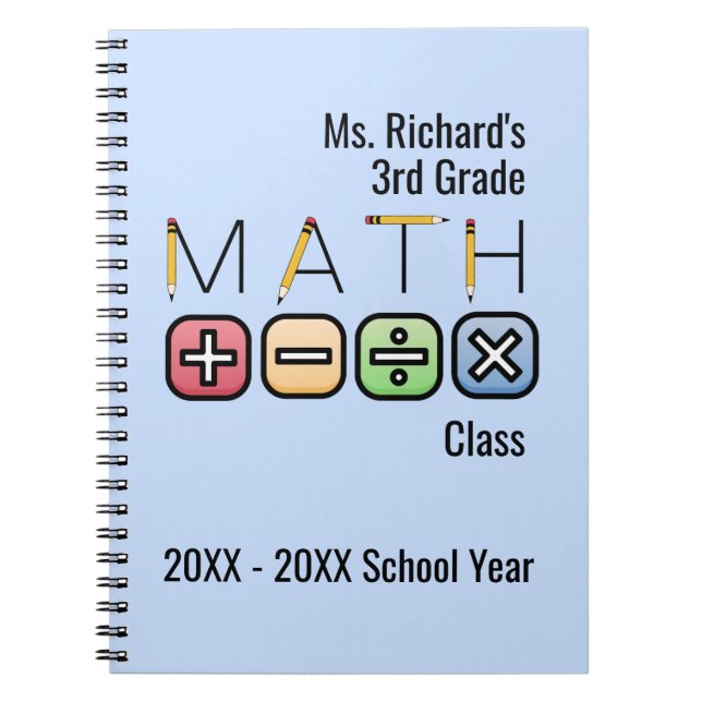 Math Teacher |  Personalised Arithmetic Symbols Notebook (Front)