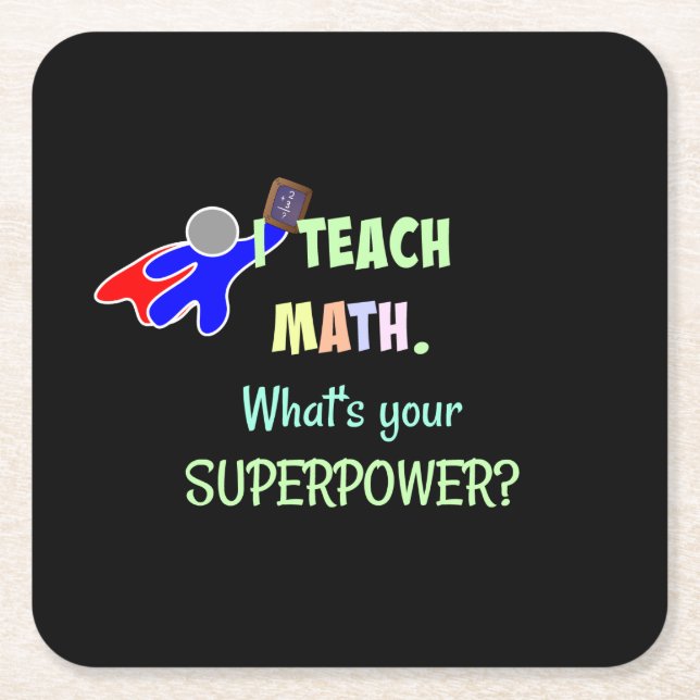 Math Teacher, Superhero Square Paper Coaster (Front)