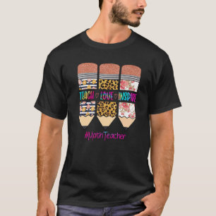 Math Teacher Teach Love Inspire Pencil Leopard Tie T-Shirt
