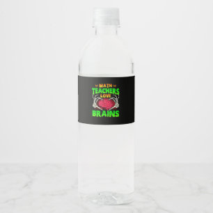 Math Teachers Brains Skeleton Hand Heart Halloween Water Bottle Label
