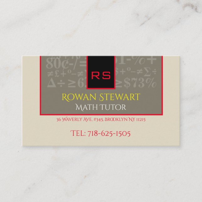Math Tutor 3.5" x 2.0" Business Card (Front)