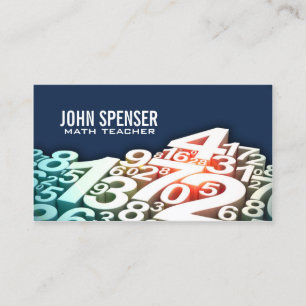 Math Tutor White Number Design Blue Business Card