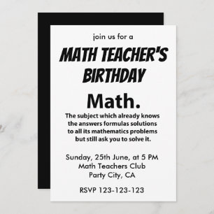 Math Typography Math Teachers Birthday Math Invitation