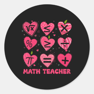 Math Valentine Day Teacher Math Symboles Arithmeti Classic Round Sticker