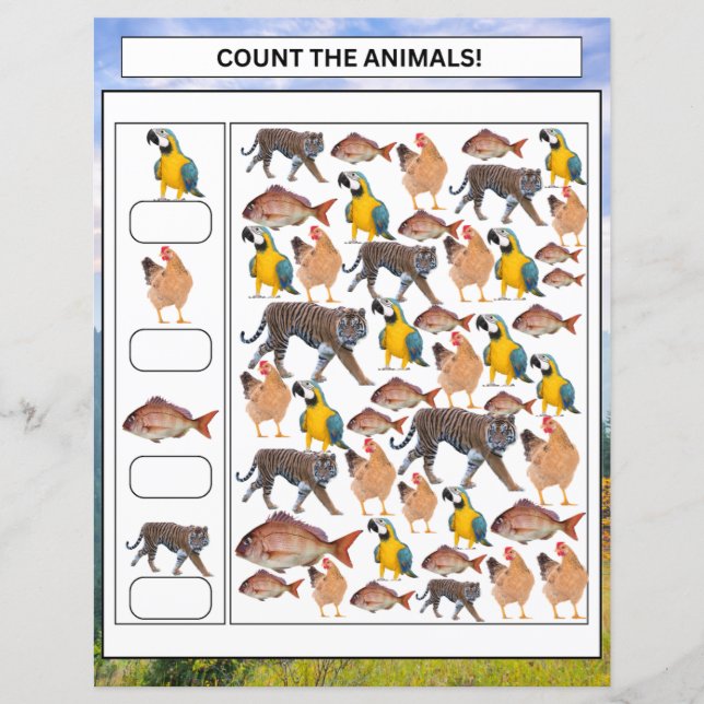 Math Worksheet Count the Animals & Vehicles Kids (Front)