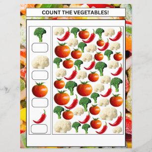 Math worksheet count the vegetables & fruits kids