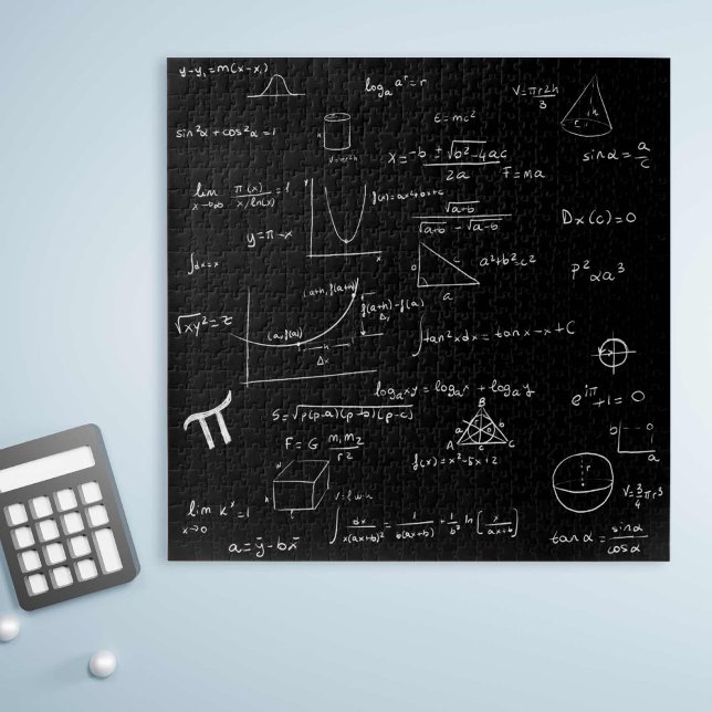 Mathematic Formulas and Equations Black and White Jigsaw Puzzle (Simple black and white math equations and formulas jigsaw puzzle.)