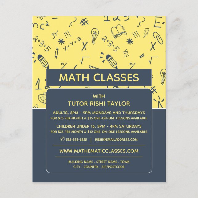 Mathematic Icon Design, Math Classes Advertising Flyer (Front)
