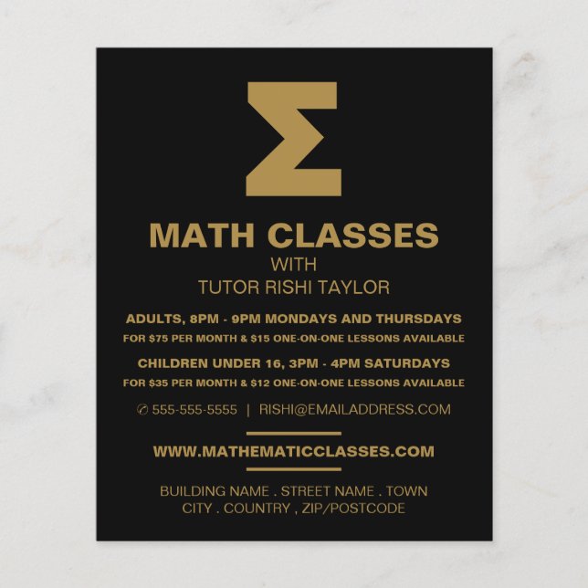 Mathematic Sigma Symbol, Math Classes Advertising Flyer (Front)