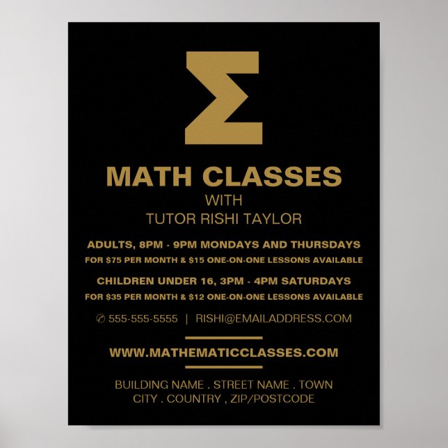 Mathematic Sigma Symbol, Math Classes Advertising Poster (Front)
