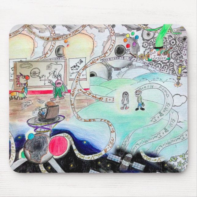 Mathematics cartoon humour - student, teacher, gee mouse pad (Front)