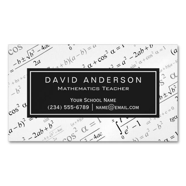 Mathematics Teacher Stylish Math Formulas Pattern Magnetic Business Card (Front)