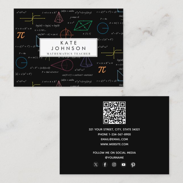 Mathematics Teacher Tutor Equations Math Formulas  Business Card (Front/Back)