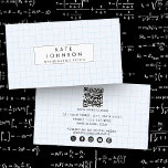 Mathematics Teacher Tutor Graph Teacher QR Code Business Card<br><div class="desc">A grid mathematics graph business card. An ideal design for math teachers, mathematic enthusiasts, scientists and mathematics tutors. A simple and professional way to introduce your business. Social media icons included in the design of this business card for you to use. Personalise your details to create your own unique business...</div>