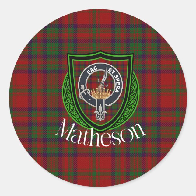 Matheson Scottish Clan Tartan & Crest Classic Round Sticker (Front)