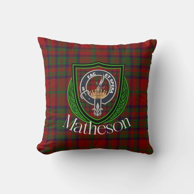 Matheson Scottish Clan Tartan & Crest Cushion (Front)