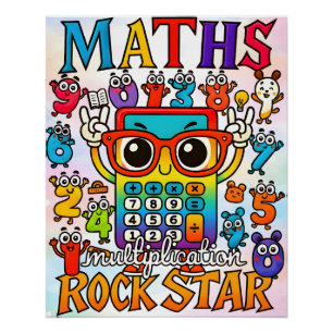 Maths Multiplication Rockstar Cute Calculator  Poster