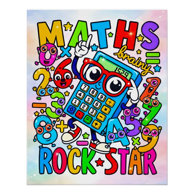 Maths Rockstar Fun Numbers Sticker for Kids Poster (Front)