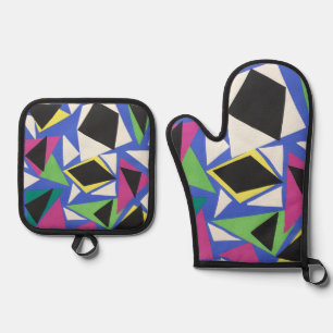 Matisse Abstract Geometric Blue Cut Out Art Oven Mitt & Pot Holder Set