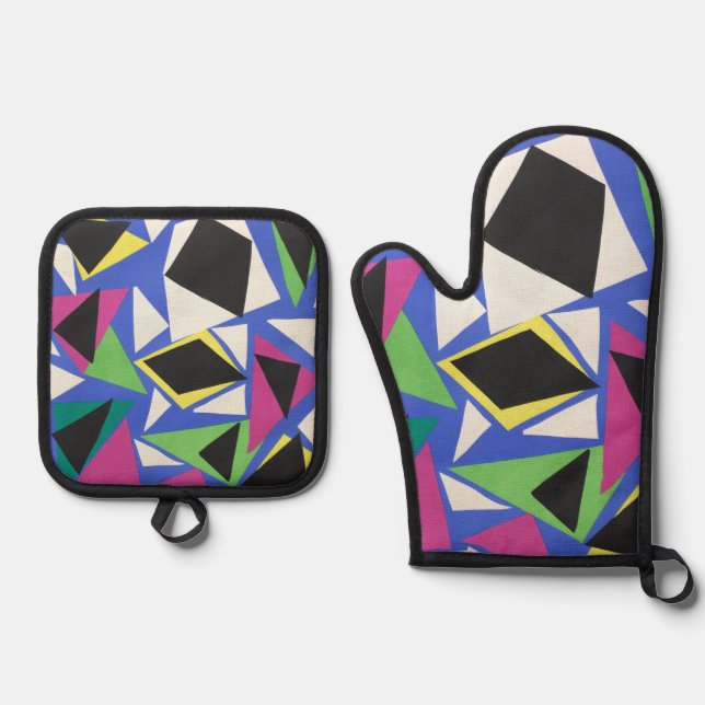 Matisse Abstract Geometric Blue Cut Out Art Oven Mitt & Pot Holder Set (Front)