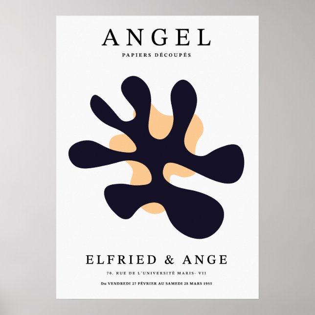 Matisse Abstract Organic Shape Art Print Navy (Front)