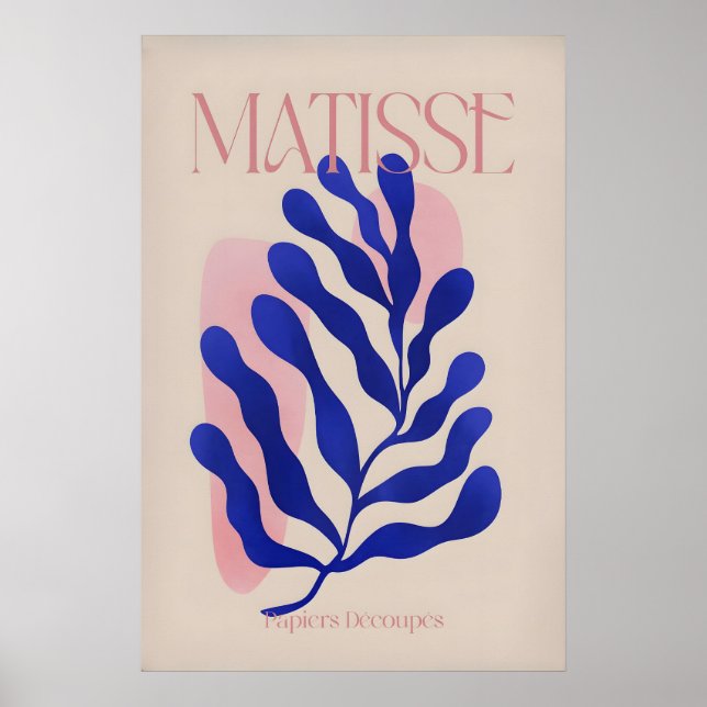 Matisse Blue Leaf Abstract Papiers Découpés Wall Poster (Front)