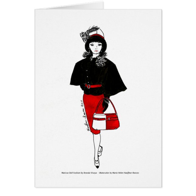 Matisse Doll Fashion Watercolor- Black Cape Dress (Front)