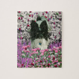 Matisse in Flowers - White & Black Papillon Dog Jigsaw Puzzle