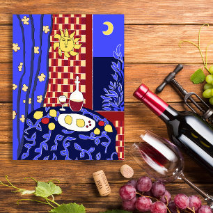 Matisse Inspired Blue Night Still Life Wine Lemons Postcard