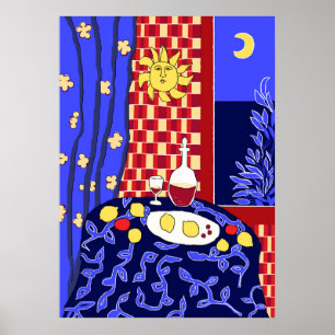 Matisse Inspired Blue Night Still Life Wine Poster