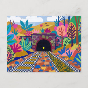 Matisse-Inspired Colourful Railway Tunnel Art Postcard