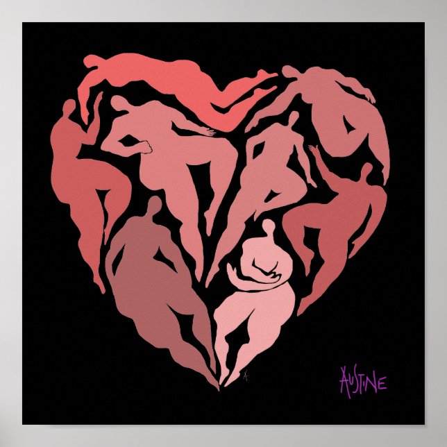 Matisse inspired figures in heart shape poster (Front)