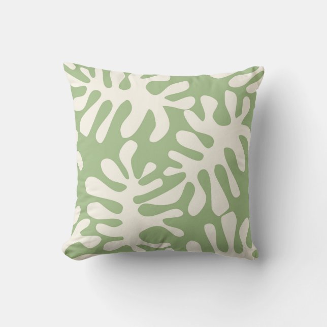 Matisse leaves Sage Green & Cream Cushion (Front)