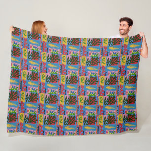Matisse style Colourful Squares Fleece Blanket